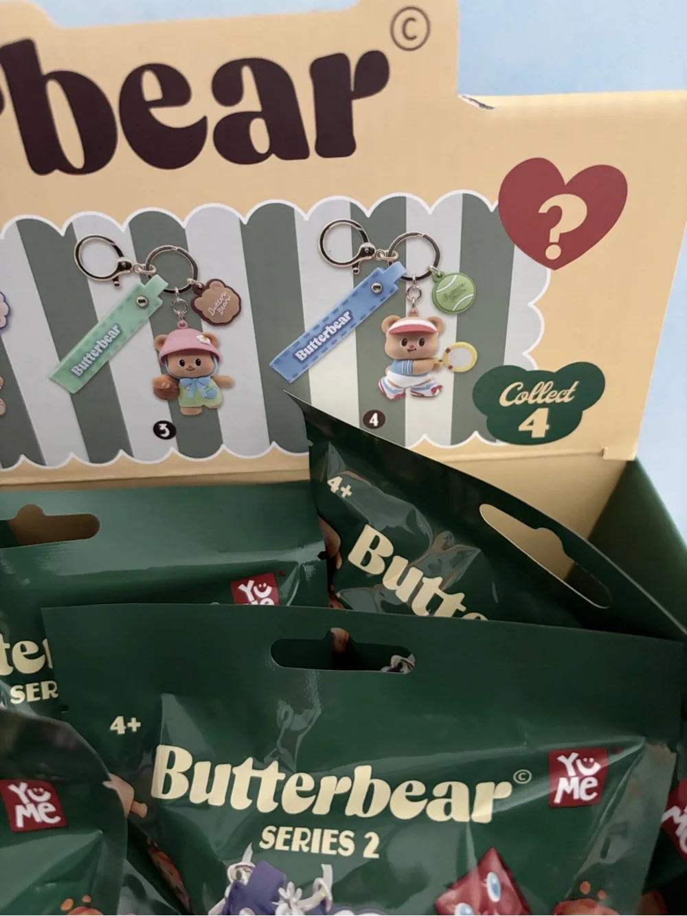 Adorable Butter Bear Keychain Set, Pink, Green, Blue Straps - Series 2 FULL SET